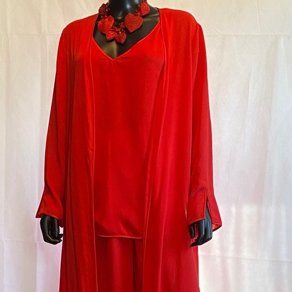 Red Vintage Silk Black Tie Oleg Cassini Evening Pajama Set - Picture 1 of 16